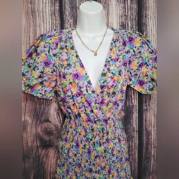 Zara Floral Puff Sleeve Dress Size XS NWT - Picture 3 of 7